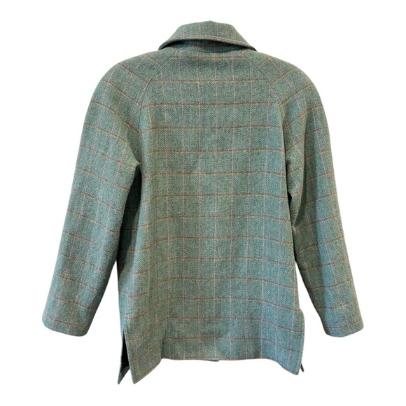 Donegal Design Ireland Irish 100% Wool Green Blue Plaid Pea Coat Jacket Small - Picture 3 of 9